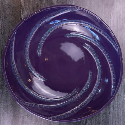 XXL Stoneware Serving/Decorative Bowl - Grooved Dark Earthy Purple (Alchemy Collection) - Dan Pearce Ceramics