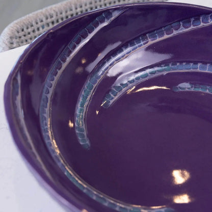 XXL Stoneware Serving/Decorative Bowl - Grooved Dark Earthy Purple (Alchemy Collection) - Dan Pearce Ceramics