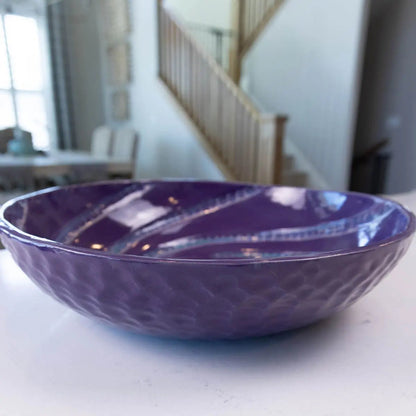 XXL Stoneware Serving/Decorative Bowl - Grooved Dark Earthy Purple (Alchemy Collection) - Dan Pearce Ceramics