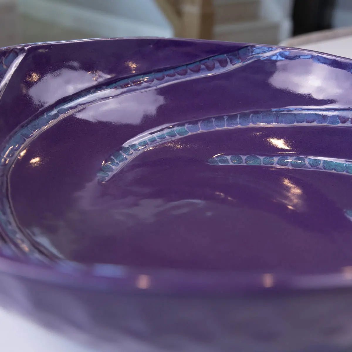 XXL Stoneware Serving/Decorative Bowl - Grooved Dark Earthy Purple (Alchemy Collection) - Dan Pearce Ceramics