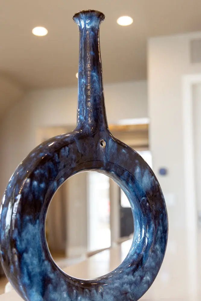 XXXL Decorative Hanging Donut Vase with Long Neck - Blacks, Creams, Mochas, & Deep Blues - Dan Pearce Ceramics