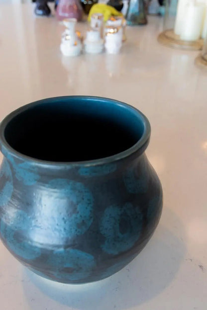 XXXL Hand - Ringed Extra - Thick Stoneware Planter Pot (Charcoal & Cerulean) - Dan Pearce Ceramics