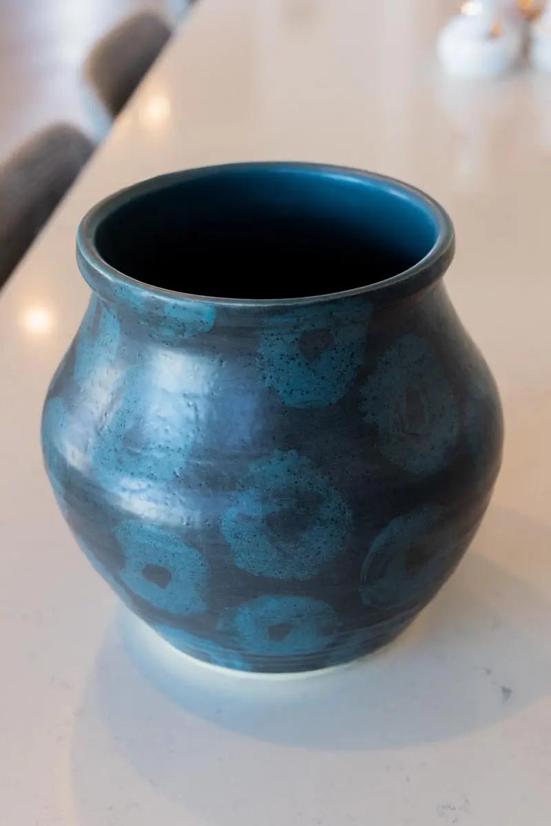 XXXL Hand - Ringed Extra - Thick Stoneware Planter Pot (Charcoal & Cerulean) - Dan Pearce Ceramics