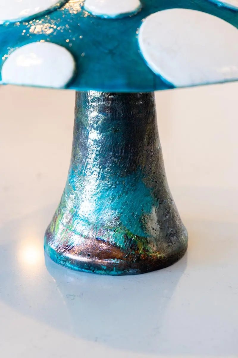 XXXL RAKU Fired Decorative Mushroom (Turquoises, Coppers, Whites - Crackled) - Dan Pearce Ceramics