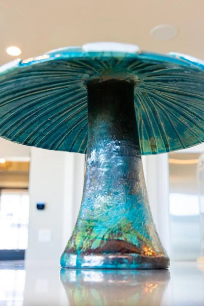 XXXL RAKU Fired Decorative Mushroom (Turquoises, Coppers, Whites - Crackled) - Dan Pearce Ceramics