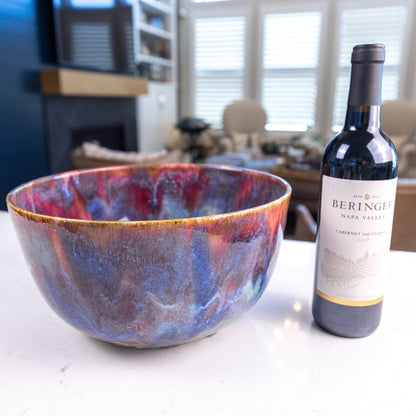 XXXL Stoneware Decorative Serving Bowl (Blues, Greens, and Reds) - Dan Pearce Ceramics