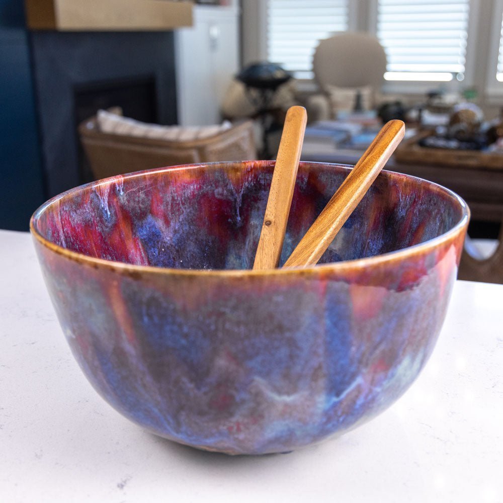 XXXL Stoneware Decorative Serving Bowl (Blues, Greens, and Reds) - Dan Pearce Ceramics