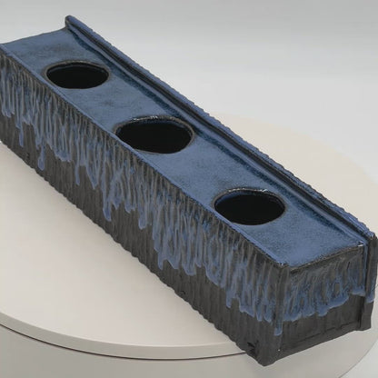 3-Plant Slab-Built Hand-Carved Planter (Extra-long midnight blue & black)